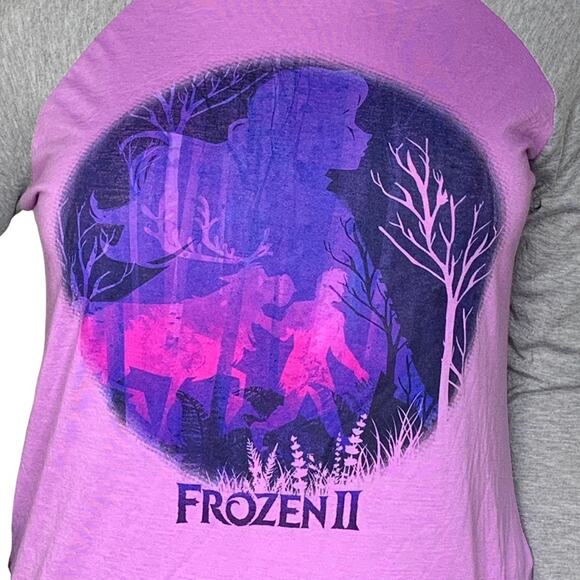 Disney Frozen II NWOT Tshirt Raglan Long Sleeve Purple/Gray Crewneck Fearless - Picture 3 of 9